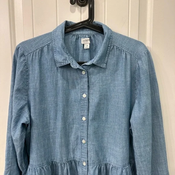 J. Crew Light Blue Chambray Shirt Dress 14 - Picture 3 of 5
